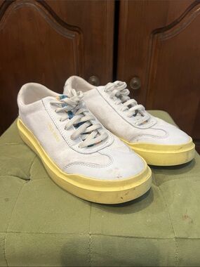 White Canvas Sneakers with Yellow Sole by Cole Haan